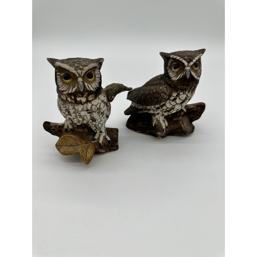 Homco Owl Figurines Set Vintage Porcelain Bird Decor Brown